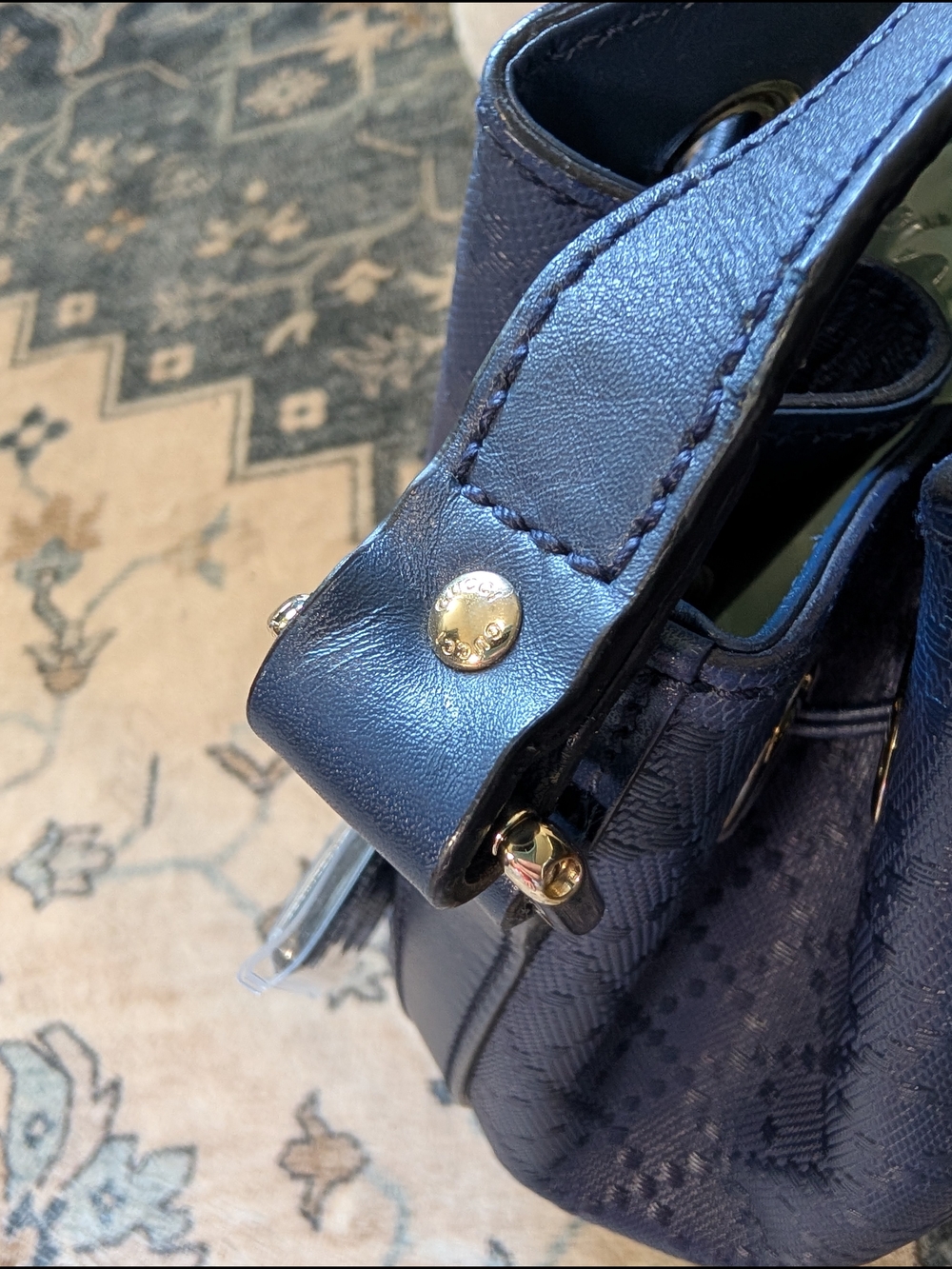 Gucci Navy Blue Bucket Drawstring Shoulder Bag Gold Hardware - Picture 11 of 13